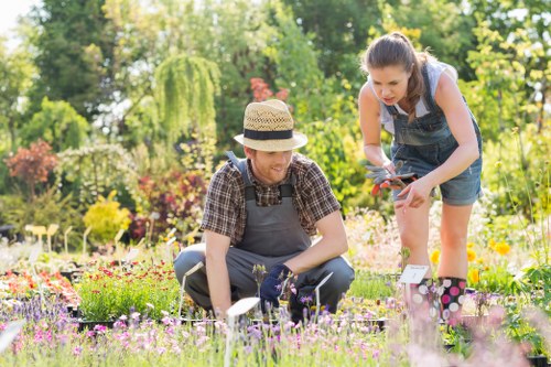 Landscaping team preparing a garden service agreement
